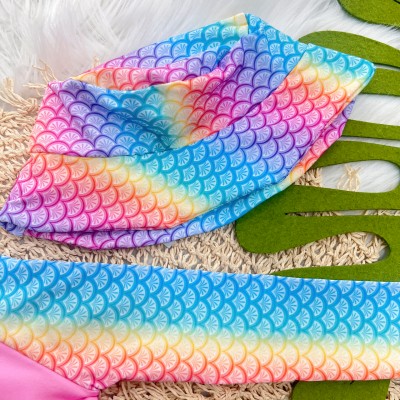 Linha Praia - Blusa com Proteção UV50+, Bucket e Calcinha - Sereia - Colorido